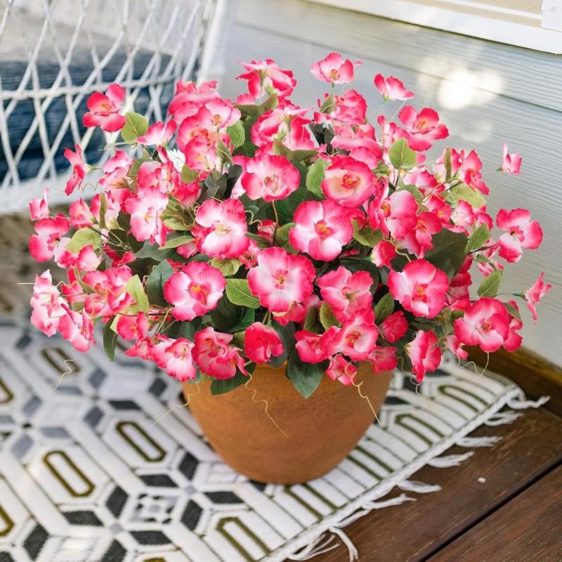 Bright 7 Head Plastic Hibiscus Floral Display Long Time Outdoor Artificial Flower For Backyard And Decors Decoration