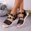 Plus Size Summer New Sequin Fashion One-Line Buckle Platform Sandals Versatile and Comfortable Women's Sandals
