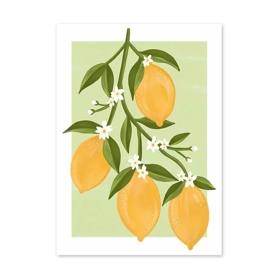 Santorini Lemon Coffee Flowers Abstract Landscape Posters and Prints Wall Art Canvas Painting Pictures For Living Room Home Deco