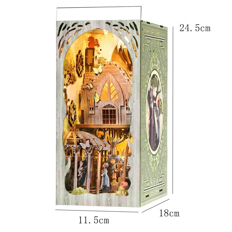 DIY Book Nook Kit Magic House Wooden 3D Puzzle Bookshelf Insert Decor Dollhouse Model Bookend Building Home Decoration Gifts
