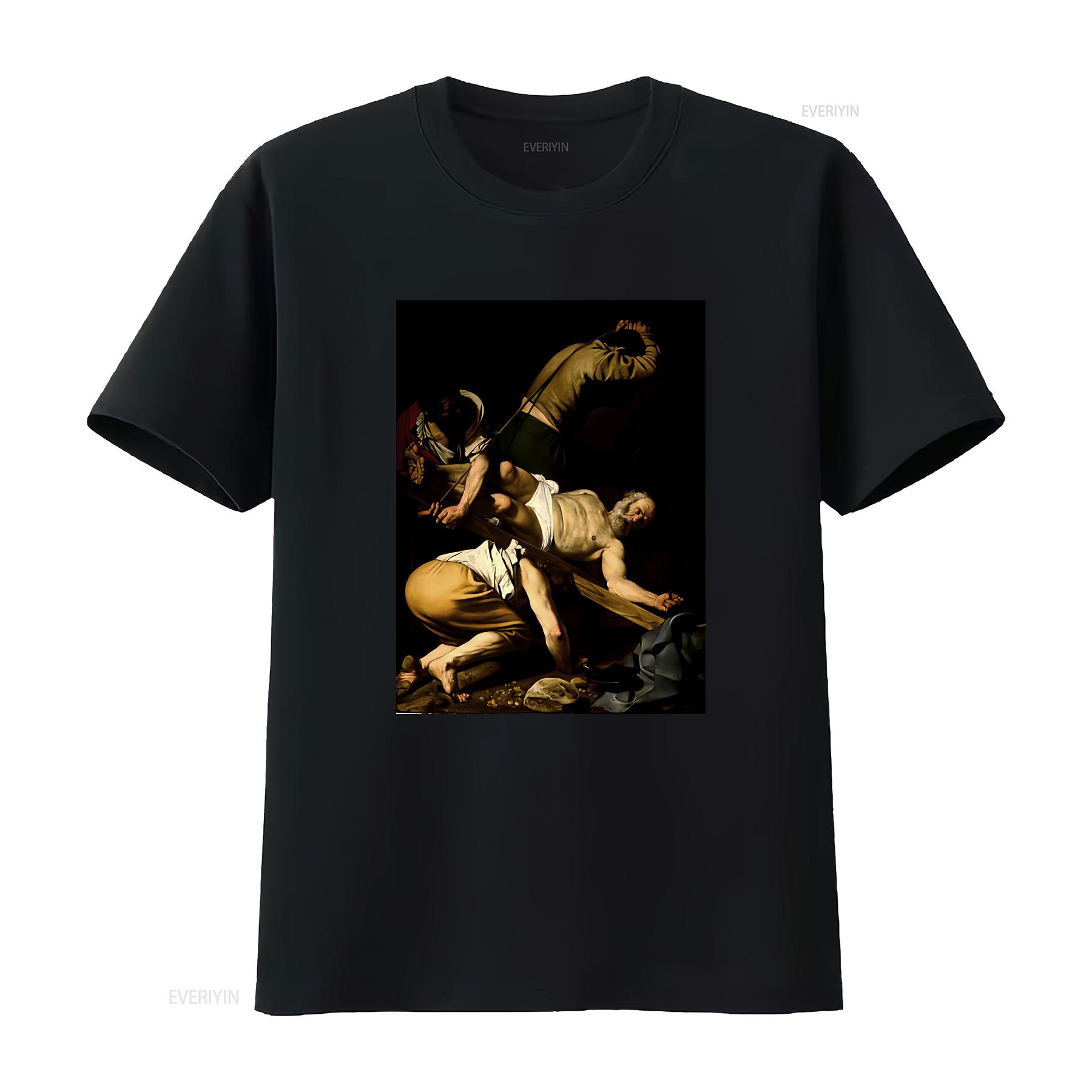 

Caravaggio Crucifixion of St Peter T Shirt Dramatic Baroque Art Print Perfect for Historians Classic Lovers vintage Washed 4XL