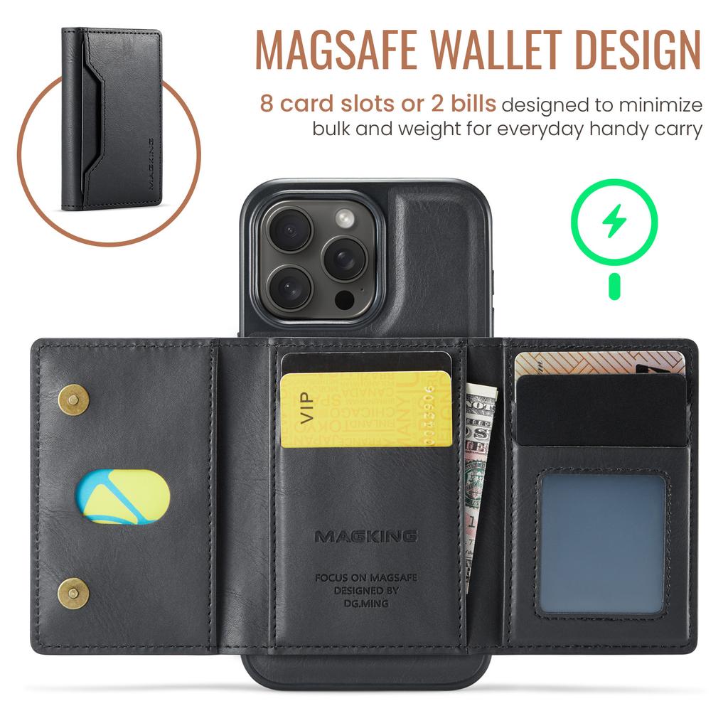 MAGKING K2 Series For iPhone 16 Pro Case Compatible with MagSafe PC+TPU+PU Leather RFID Blocking Phone Cover with Wallet