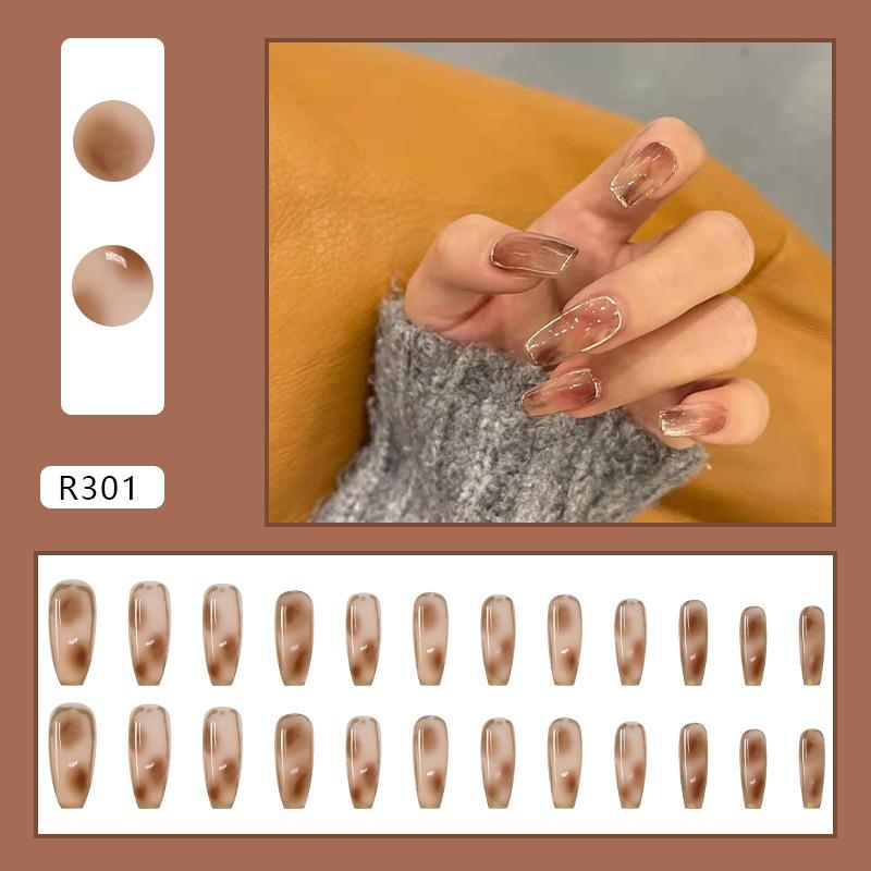 Autumn and winter Internet celebrity nail art wearable fake nail smudged amber wearing nail nail sticker removable nail sticker short