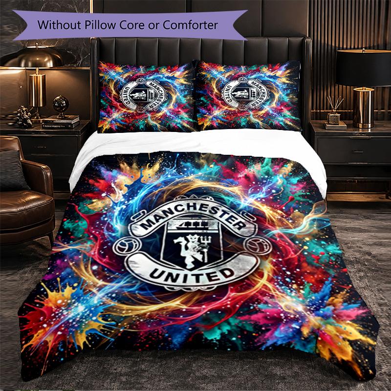 Set Lenzuola Manchester United Modello 3 Pezzi Morbida Copripiumino in Microfibra con Federe per Camera da Letto