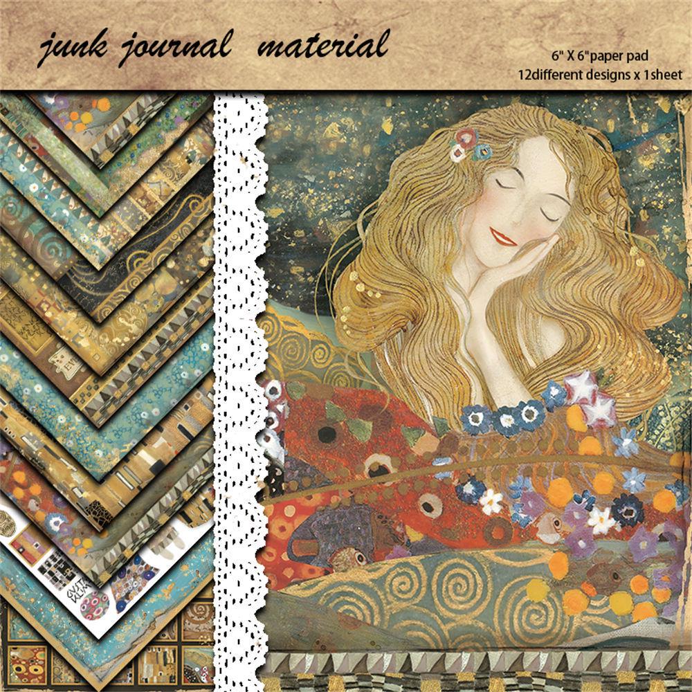 12 листов Ретро Материал для коллажа Климт: Европейские и американские стикеры для DIY-журнала