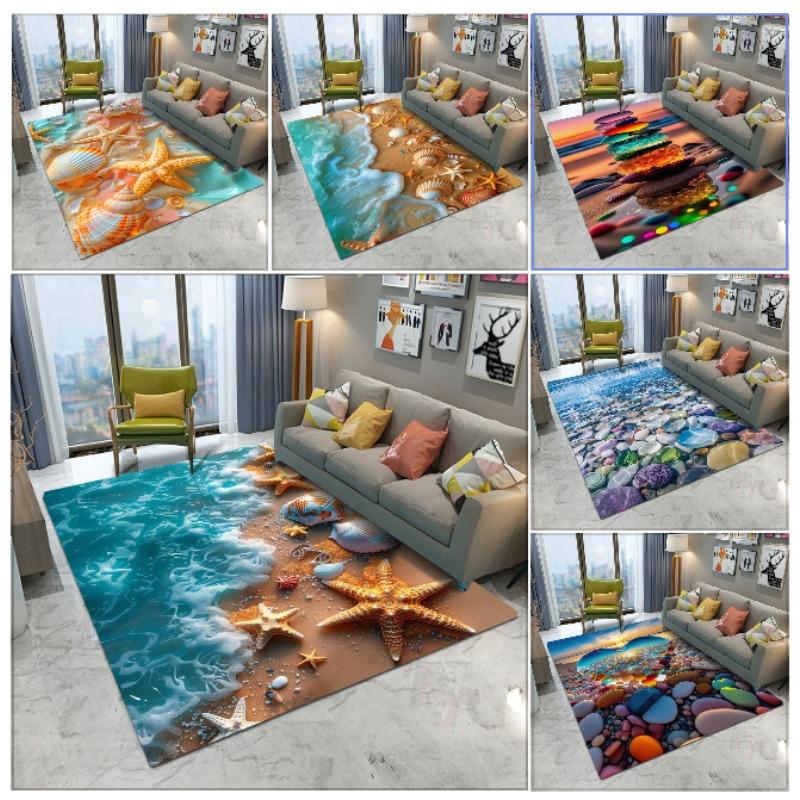 Sea Star Beach Waves Shell Colored Stone Sand Carpet Living Room Bedroom Home Decoration Children's Playground Non Slip Foot Mat