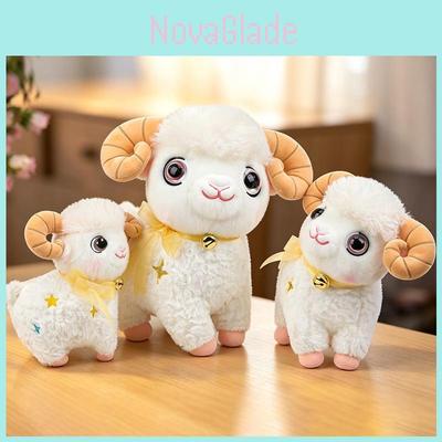 Peluche Mignonne de Mouflon à Grandes Cornes Animal de Dessin Animé Oreiller Doux Rempli Pour Enfants Et Filles Cadeaux