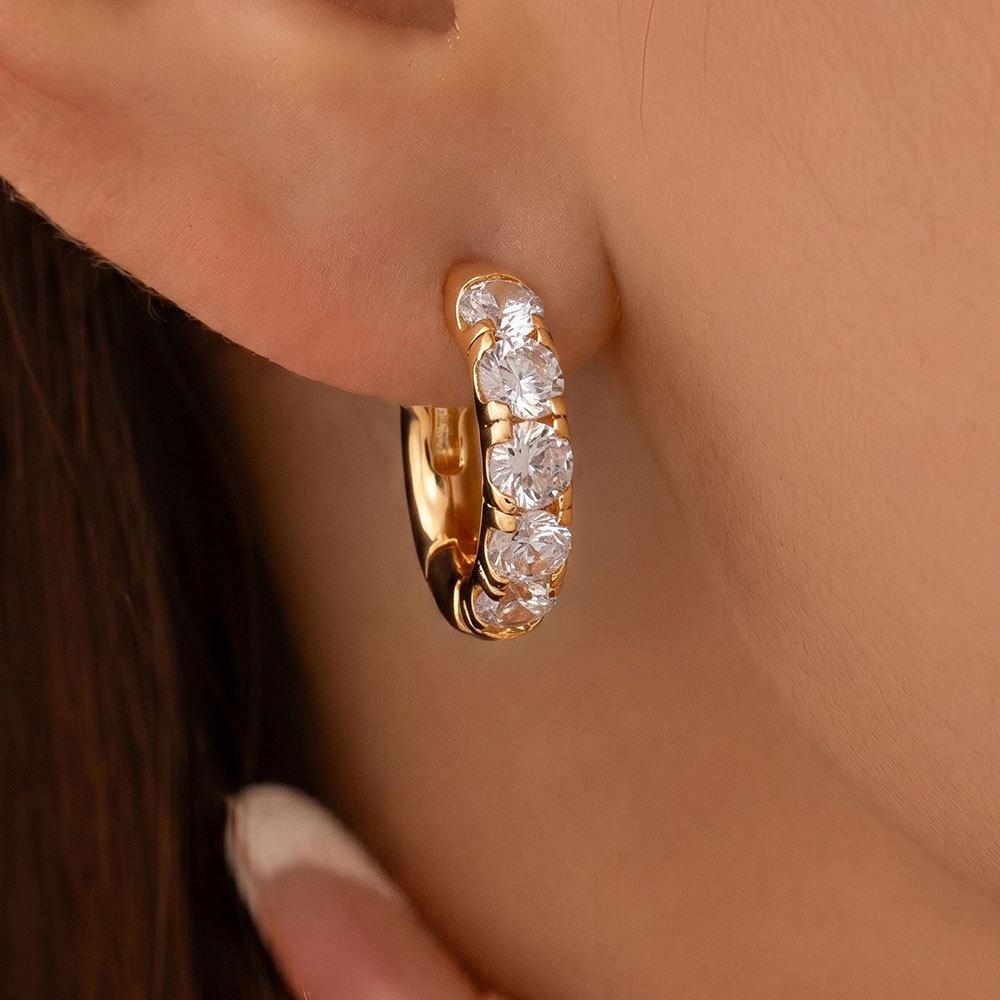 18K Gold Plated Stone Inlaid Luxury Earrings for Women - European & American Fashion Ear Cuffs