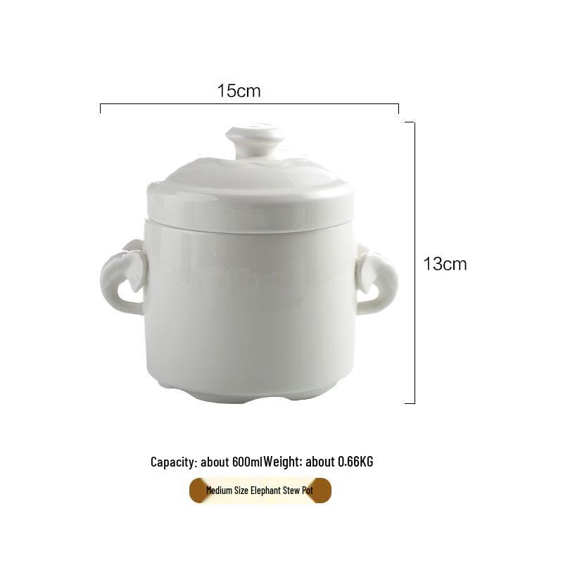 Ceramic Double Lid Stew & Soup Pot with Double Ears for Steaming & Stewed Eggs
