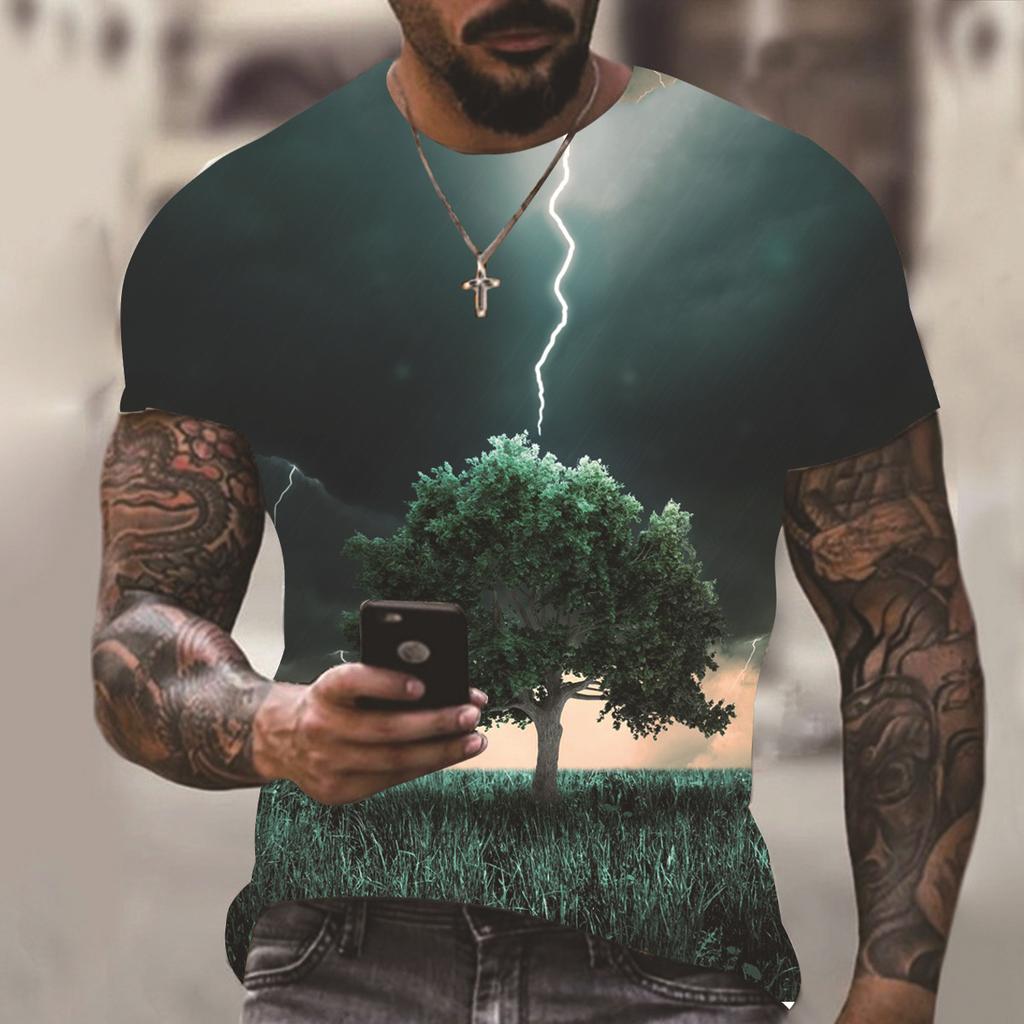 Men's summer new geometric pattern 3D print fashion short-sleeve top, casual short-sleeve for men and women 