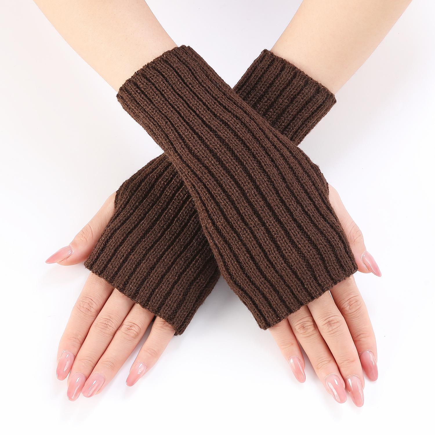 

Long Thick Striped Short Fashion Gloves Autumn and Winter New Women s Knitted Wool Fingerless Arm Sleeves Wrist Sleeves One size