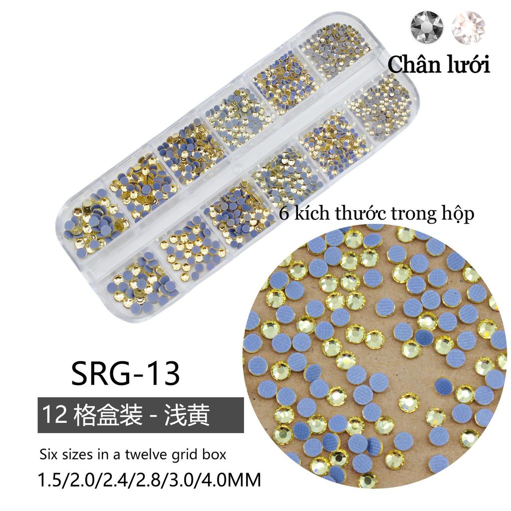 Mesh Bottom 12-Grid Boxed Nail Art Flat Bottom Rhinestone Jewelry Transparent Ab Colored Diamond Crystal Yellow Nail Sticker Diamond Jewelry