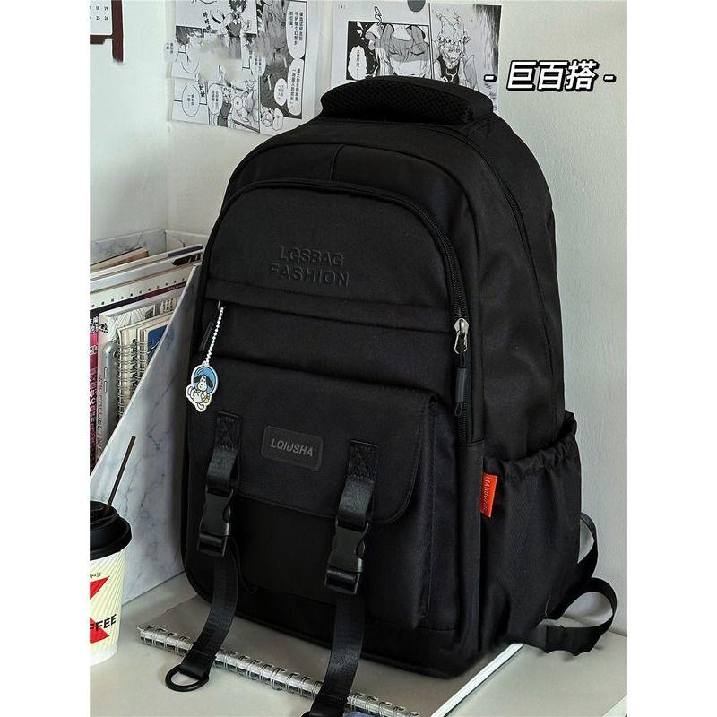 

Рюкзак большой вместимости в стиле колледжа, мягкий девчачий цвет, школьный рюкзак, корейская версия, простой рюкзак с надписью для учеников начальной и средней школы One Size чёрный