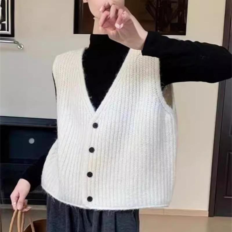 Ležérní styl volná svetrová vesta podzim dámská korejská verze divokého vrstveného topu bez rukávů