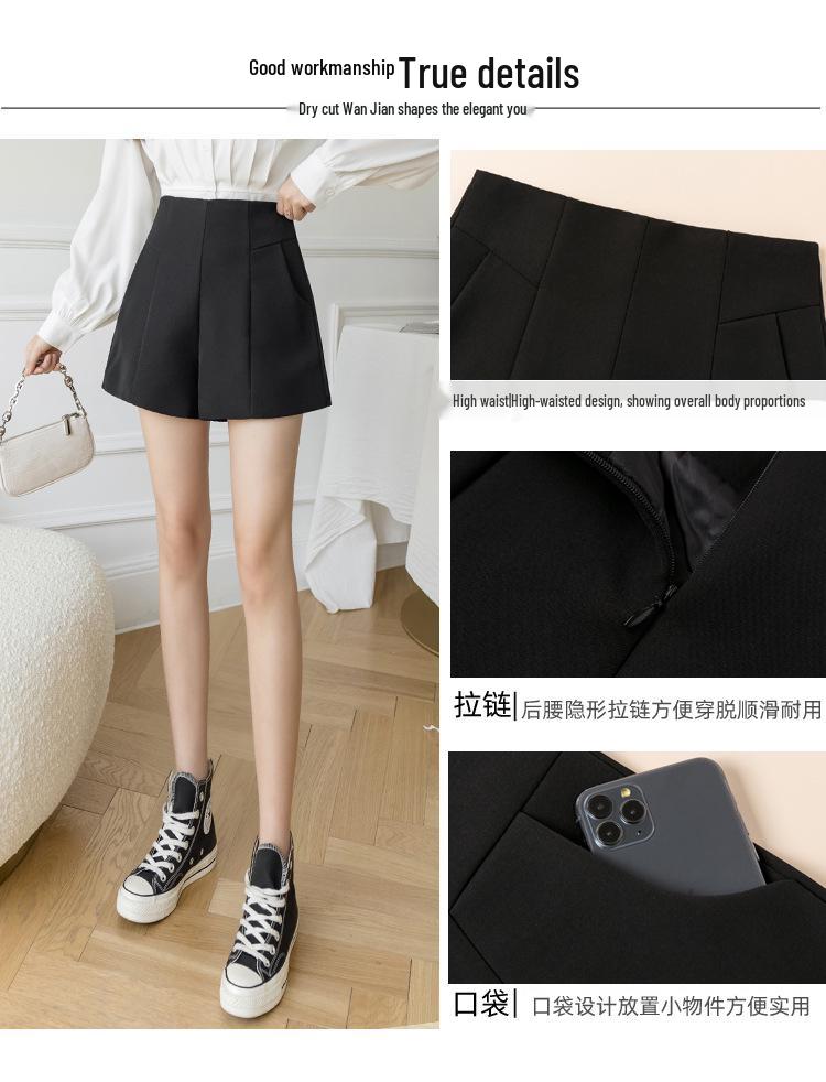 Summer 2024 Women's High Waist White A-line Suit Shorts: Loose, Casual Wide-Leg Design