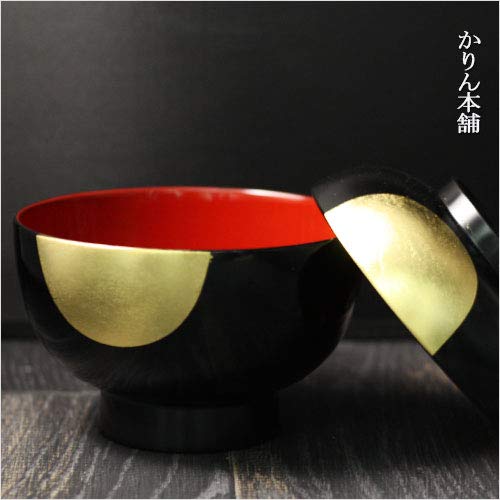 Karin zoni bowl with black with red Echizen made in single item Honpo, lid, Yorokobi, interior, lacquerware, Japan,
