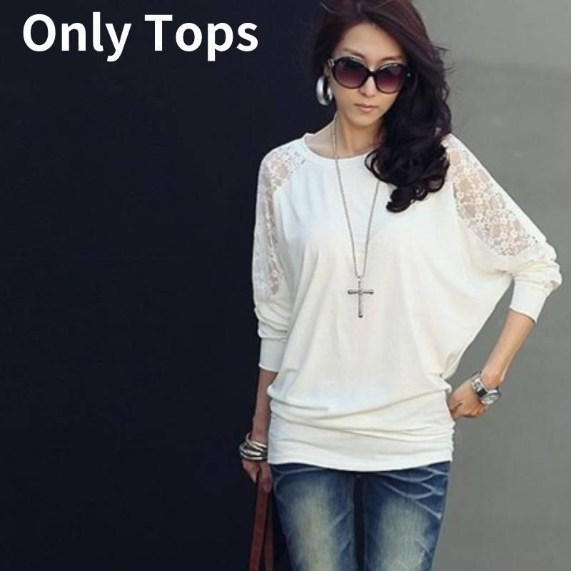 Stylish Black And White Lace Batwing Sleeve T-shirt For Plus Size Women In Trendy Commute Style