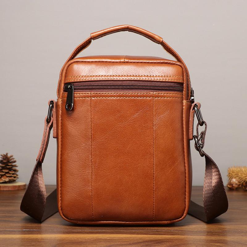 New Men's Leather Messenger Bag Mini Shoulder Bag 8-inch Trendy Men's Bag Retro First Layer Cowhide Handbag
