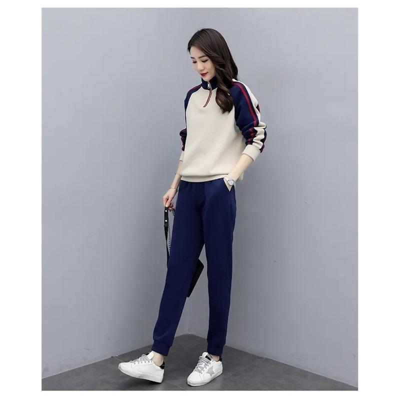 Women's 2 Piece Fleece Lined Tracksuit Half-Zip Color Block Sweatshirt & Jogger Pants