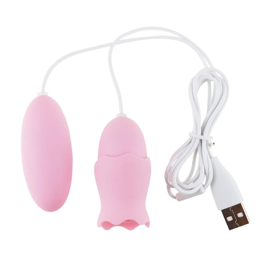 Tongue Licking Vibrator Double Vibrating Eggs Female G Spot Vagina Clitoris Anal Nipple Stimulator Massager Masturbation Sex Toy