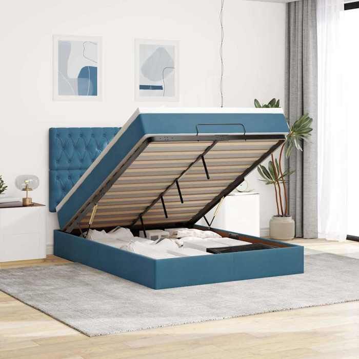 VidaXL Cadre de lit ottoman avec matelas bleu foncé 140x200 cm velours, cadre de lit, cadre de lit rembourré, cadre de lit 3314400