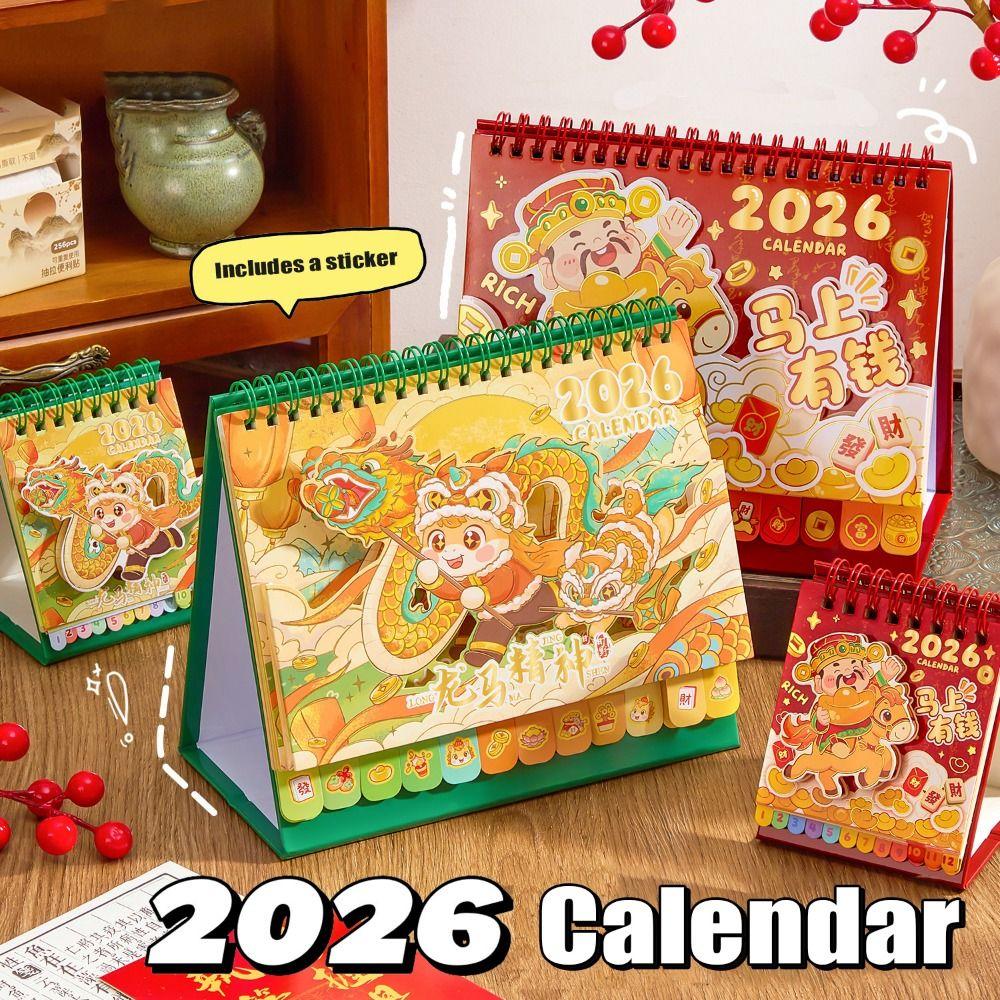 Memo Notes 2026 Desk Calendar Coil Binding One Month to View Tabletop Schedule Cartoon Learning Plan Calendar School