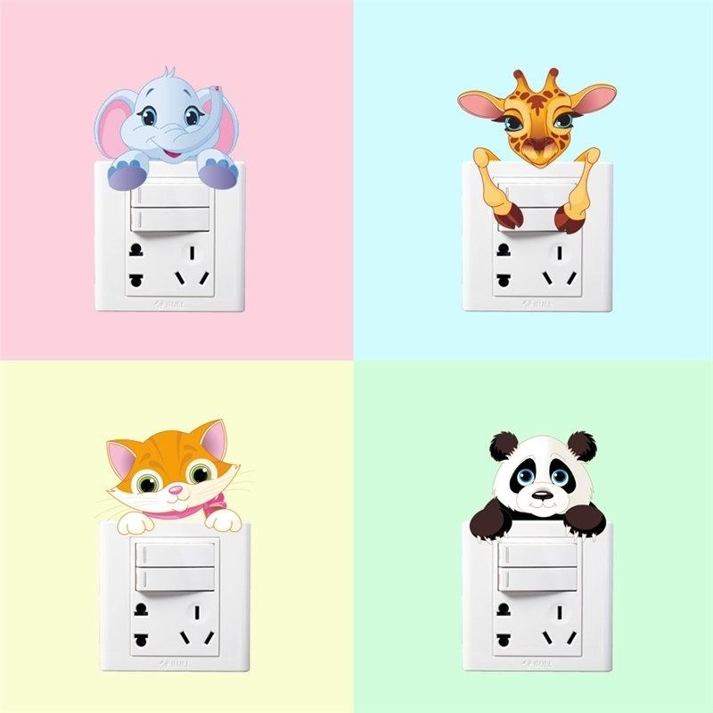 Cute Animals Elephant Cat Panda Giraffe Light Switch Sticker Removable Wall Sticker for Kids Baby Nursery Home Decal Decor