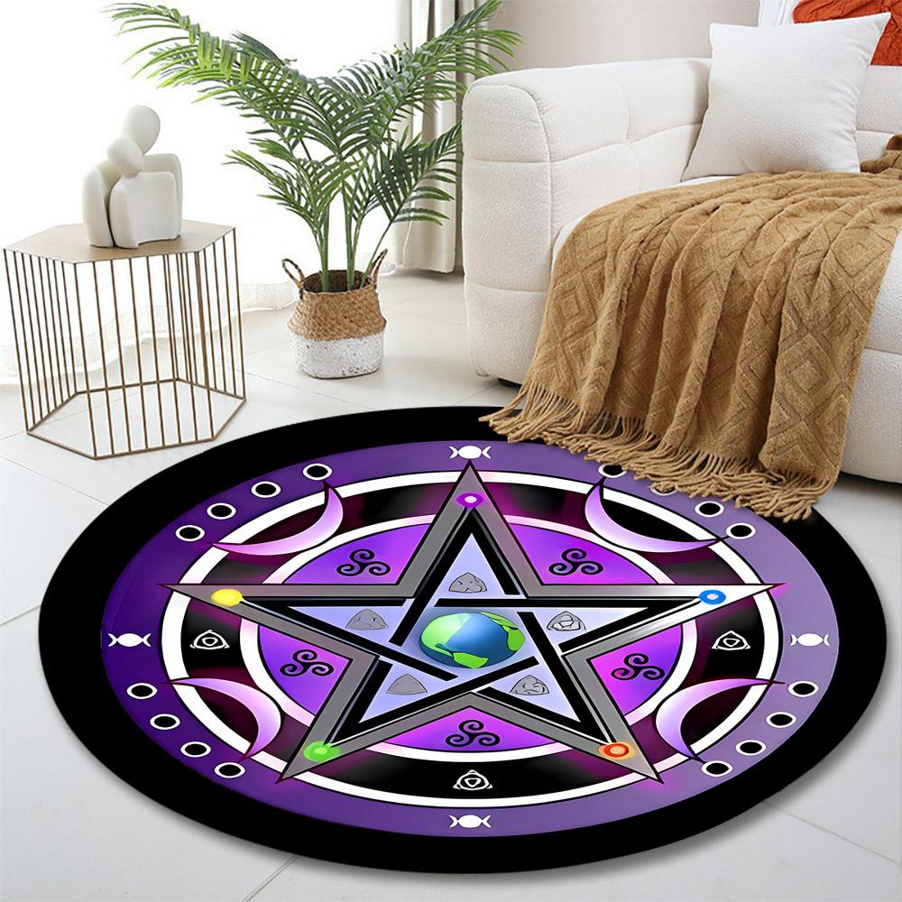 Pentagram with Planet and Lunar Symbols Print round rug, living room, bedroom, playroom carpet, non slip floor mat, gift
