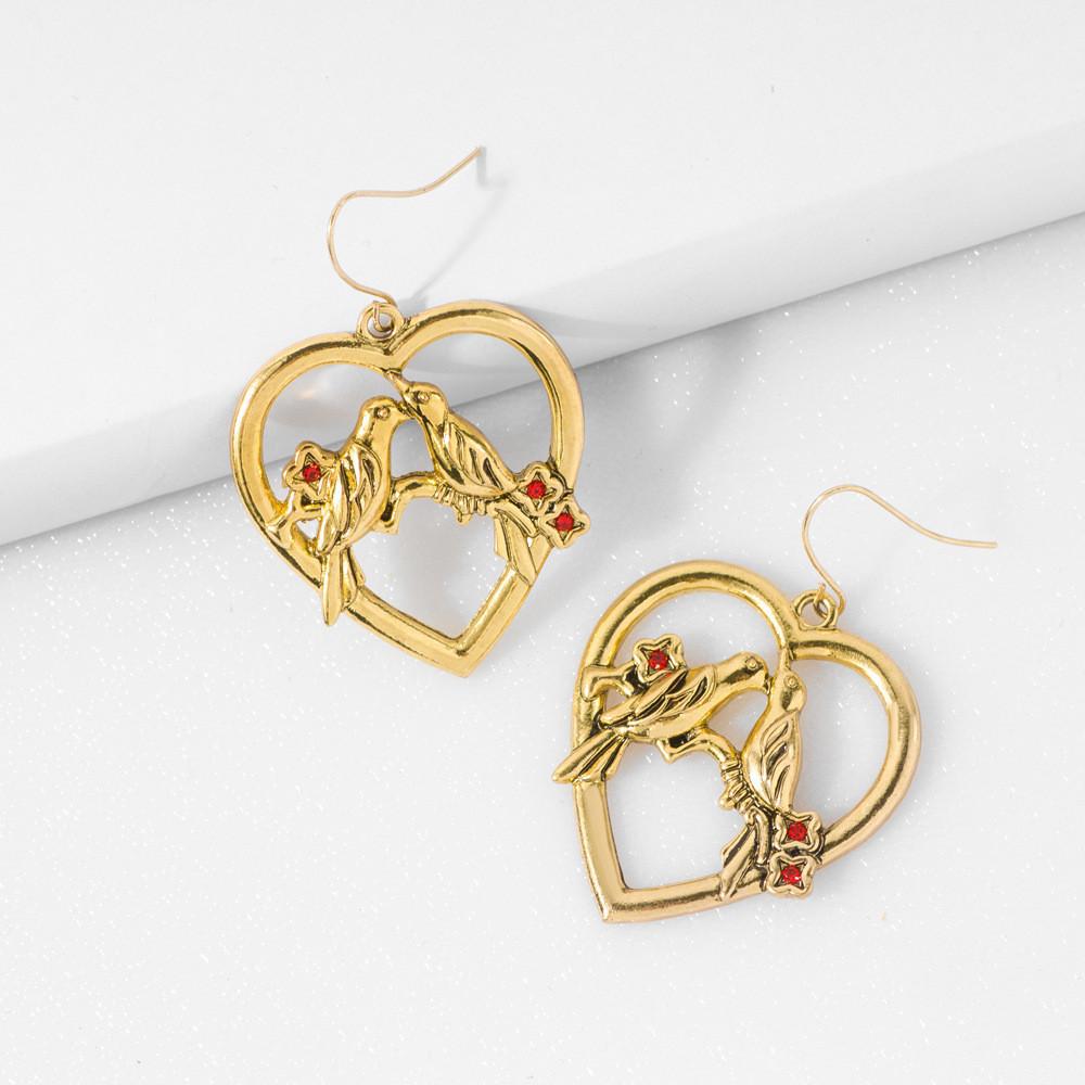 Exquisite Bird Heart Pendant Earrings With Rhinestones Great Anniversaries For
