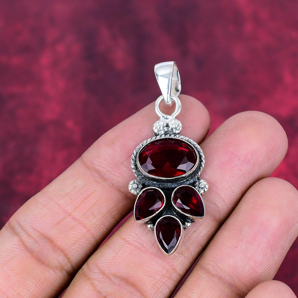 Granat 925 Massiv Sterlingsilber Anhänger, Handgefertigter Edelsteinanhänger Schmuck, Geschenke für Ehefrau Brandneuer Anhänger