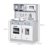 Kids Wooden Toy Kitchen Pretend Play Cooking Playset w/ Sound & Light Effect, Battery Operated Cooktop, Ice Machine, Marble Pattern Countertop