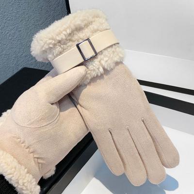 Women's Faux Suede Gloves with Faux Fur Cuff Winter Warm Fleece Lined Touch Screen