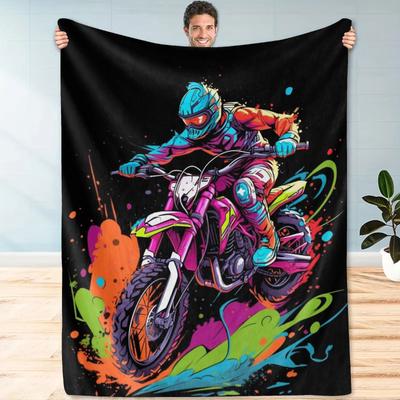 Motocross Rider Splash Art Print Throw Blanket,warm,bed,game Room,lounge,ideal for Hobby Leisure,birthday Gifts