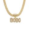 European & American Full Diamond Letter BOBO Pendant with Cuban Chain Necklace - Exaggerated Hip Hop Style Accessories for Couples