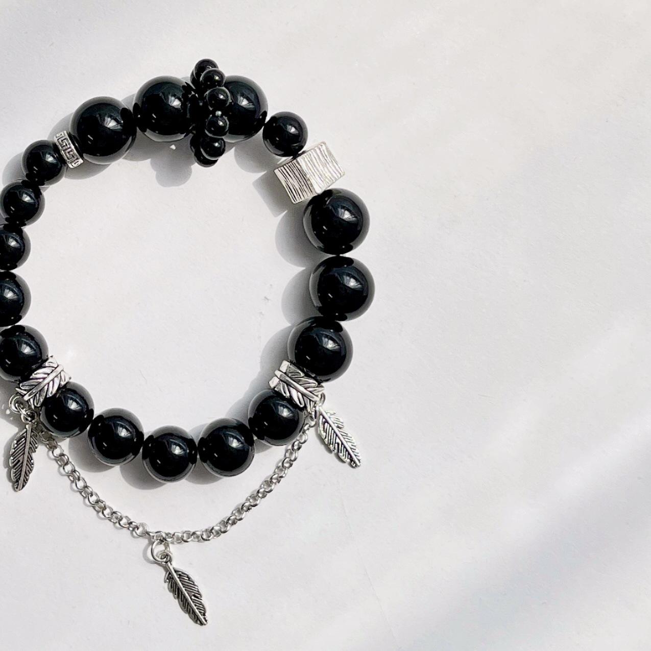 High Quality Natural Black Agate Design Fringed Bracelet Bracelet