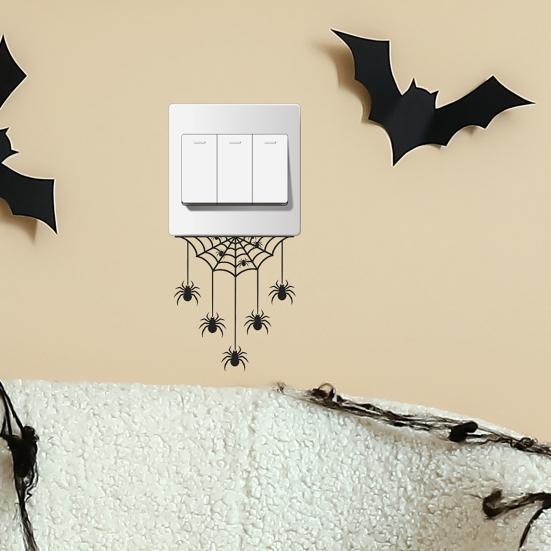 jijijing Halloween Spider Web Light Switch Sticker, Upside Down Decal, Removable Decals, PVC Waterproof Wall Art for Home Bedroom Living Room Entrance