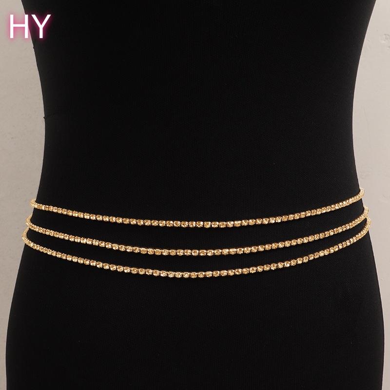 HY  Fashion Simple Single Layer Gold Plated Snake Bone Waist Chain Metal Body Chain for Sexy Women