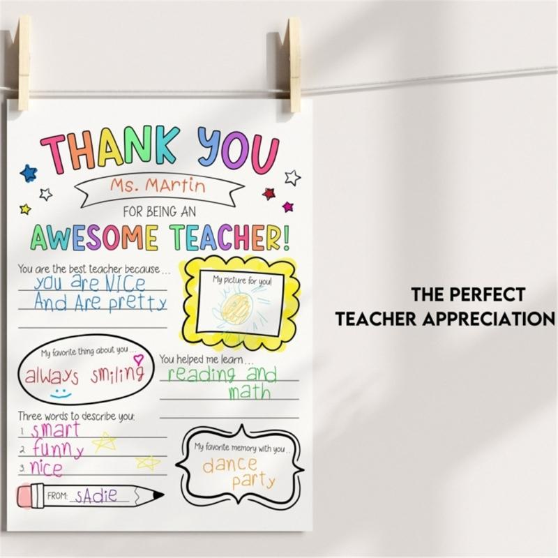 Pack of 2 Teacher Appreciation Coloring Posters With Customizable Sections For Classroom Activities Students Craft Gift Ideas