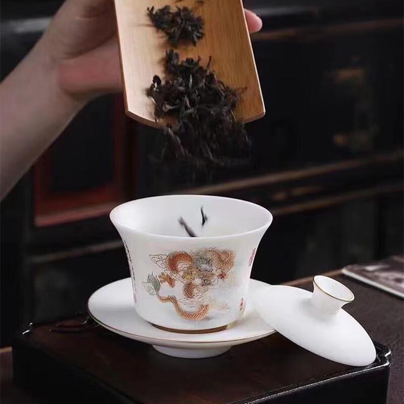 Mutton-fat Jade Porcelain Gaiwan Tea Bowl