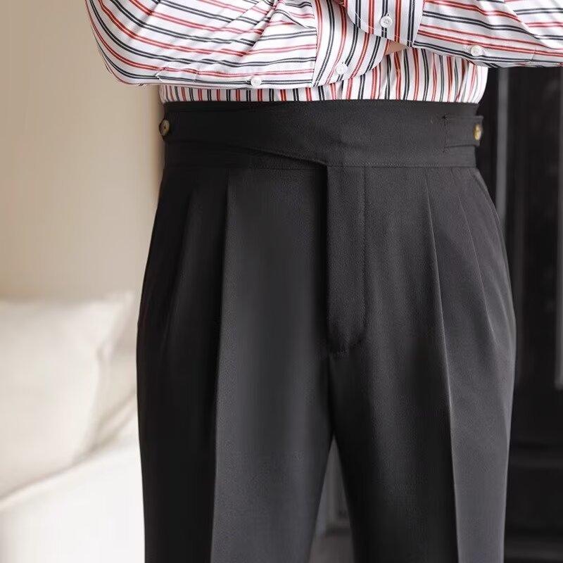 Bügelfreie lässige High-Waist-Hose Herren Retro gerade Frühling und Sommer erg Falte Business Neapel lange Hose