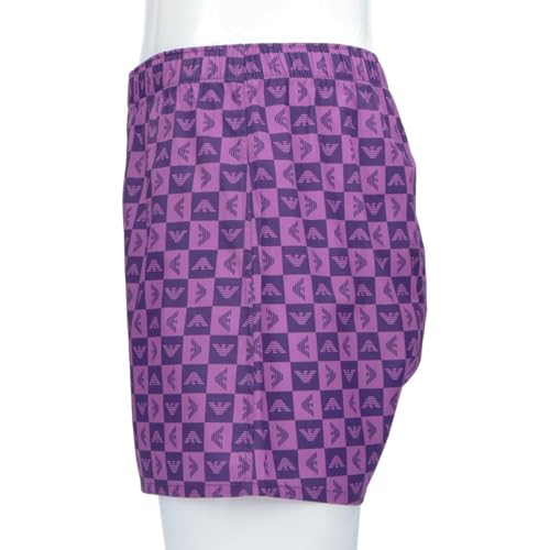 Emporio Armani Men's Checkered Eagle Cotton Woven Trunks, Size LL, Front Opening, Japanese Size, 54251001, 73. Purple