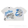 Unisex Vintage American Style Loose Fit Cotton Tee With Embellished Letter Print Round Neck Short Sleeve