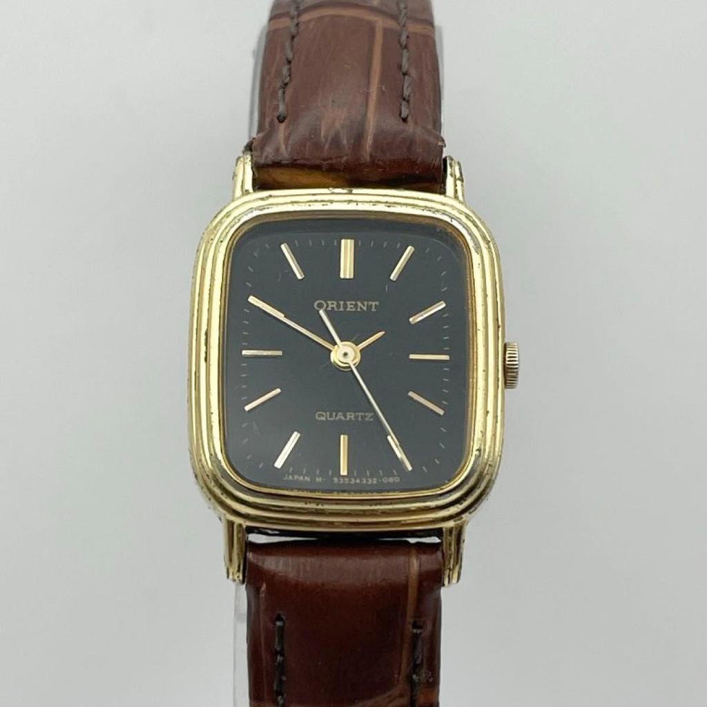 Used 80s Vintage Orient Tank Gold Watch Dress Watch Rectangular Square Quartz Working Item