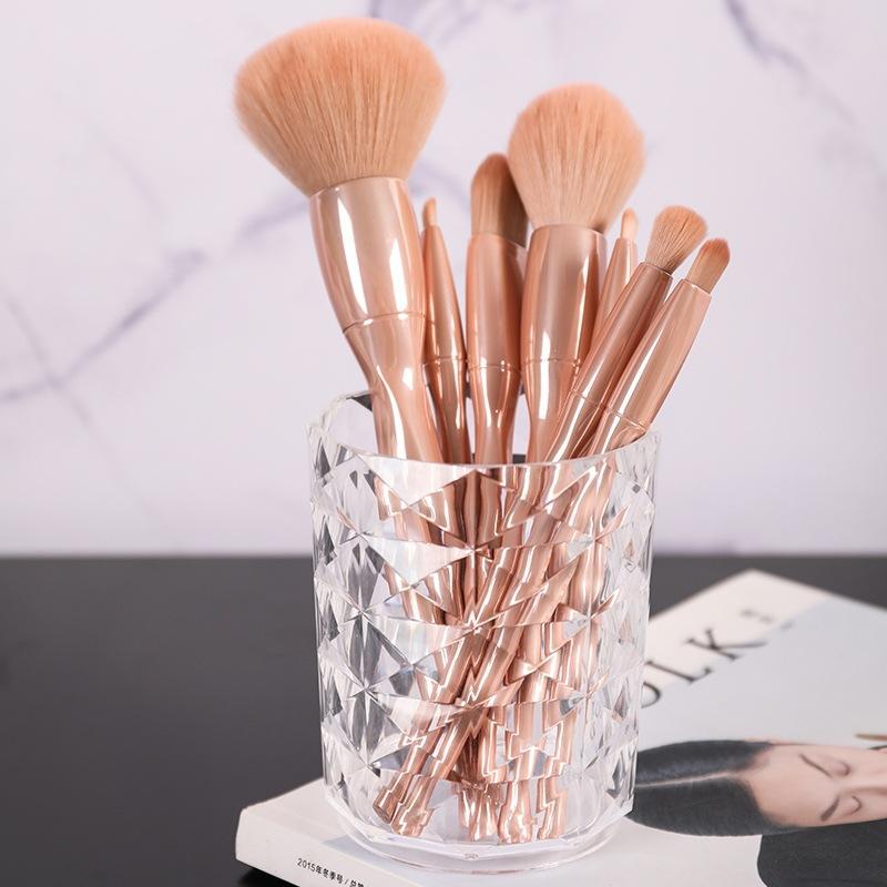 Makeup Brush Storage Bucket Diamond Pattern Pen Holder Light Luxury Desktop Ornaments Bedroom