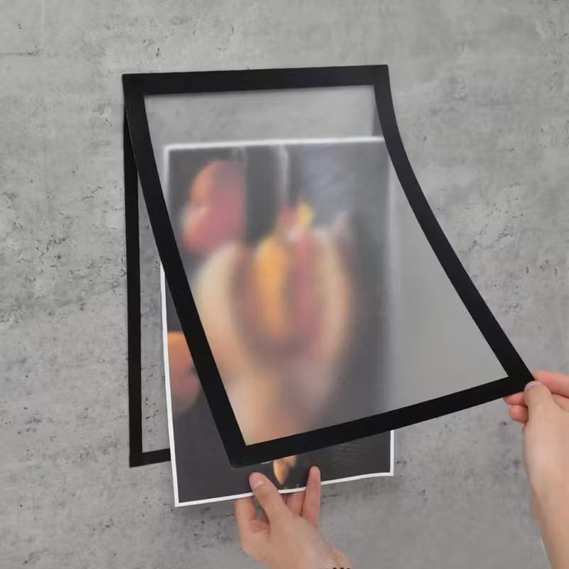 Set of 3 Magnetic Wall Frames - Self-Adhesive, Vertical Photo & Document Display, Matte B/W