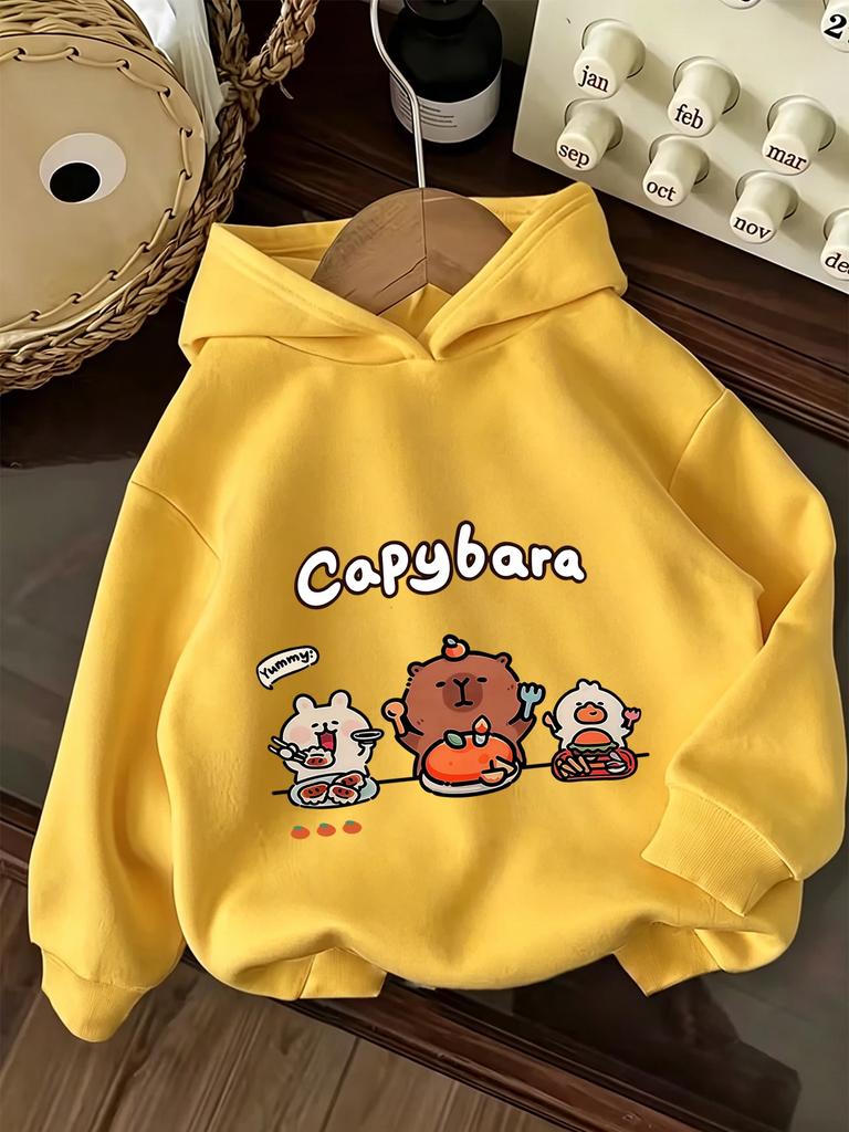 Classic Capybara Hooded Sweatshirt For Kids Summer Cute Crewneck Casual Boys Girls 3-14
