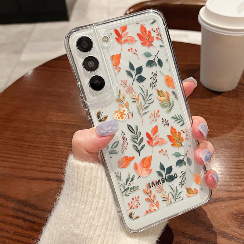 Sunflower Phone Case For Samsung Galaxy S25 Ultra S24 FE S23 Plus S22 A56 A36 A16 A55 A35 5G A17 A27 A37 A57 S26 Flowers Leaves Print Clear Soft Cover