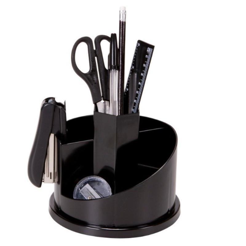 Black Rotatable Pen Holder Large Plastic Pencil Container Desk Organizer for Home Office Adult Student Stationery Holder