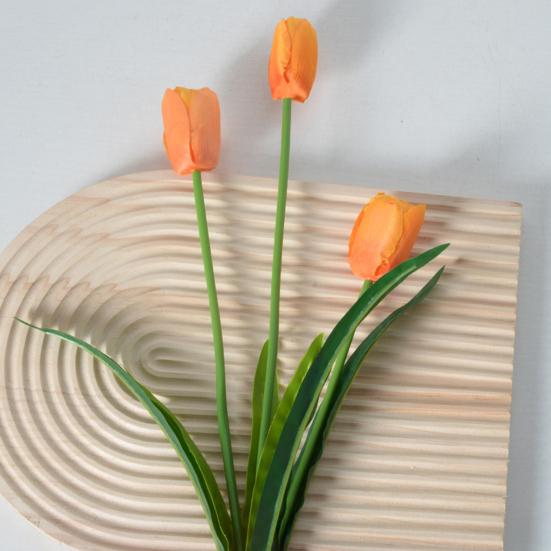 Artificial Flowers 3-Head Silk Tulip Bouquet with Bendable Iron Wire Stem Faux Floral Arrangement Wedding Decorations Photography Props