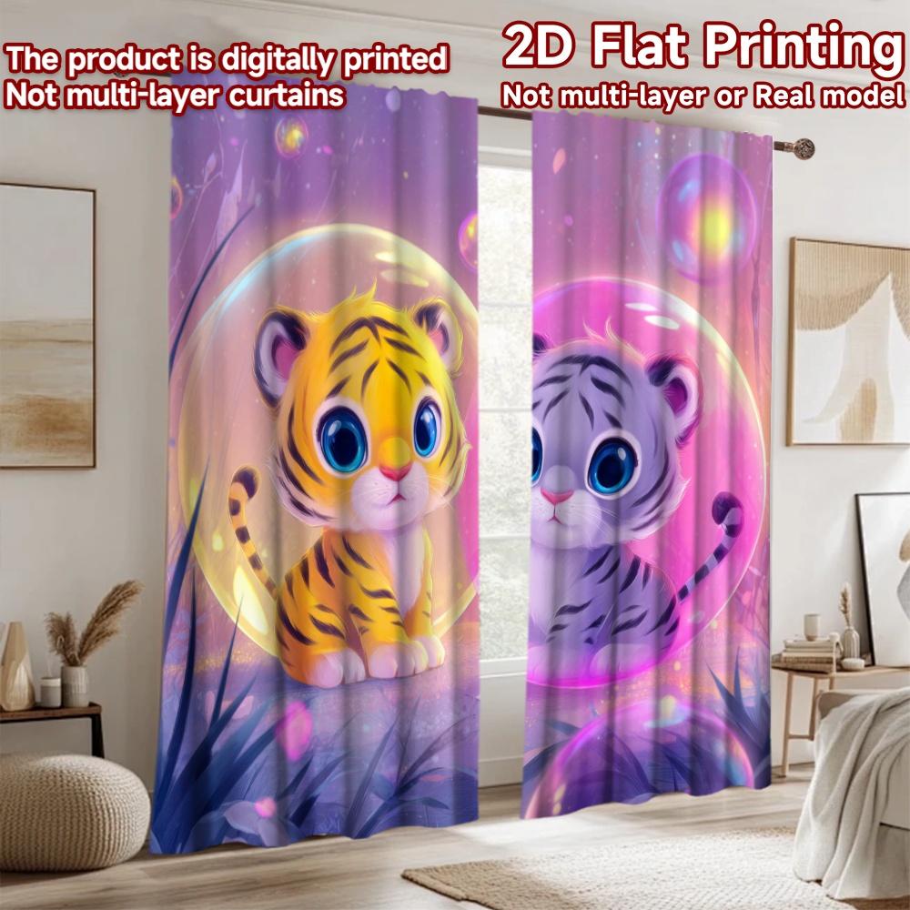 2D flat printing 2pcs Curtain Cute Tigers Bubbles Cute Digital Printed Polyester Drapes Party Decorations Perfect for Room